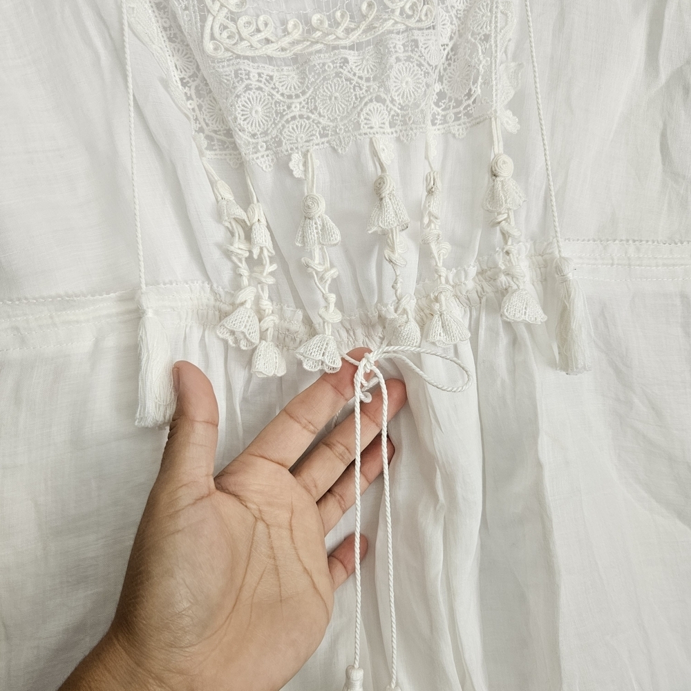 Elie Tahari White Lace Trim Boho Dress - Picture 8 of 10